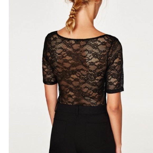 Zara Tops Nwt Zara Black Lace Bodysuit Poshmark